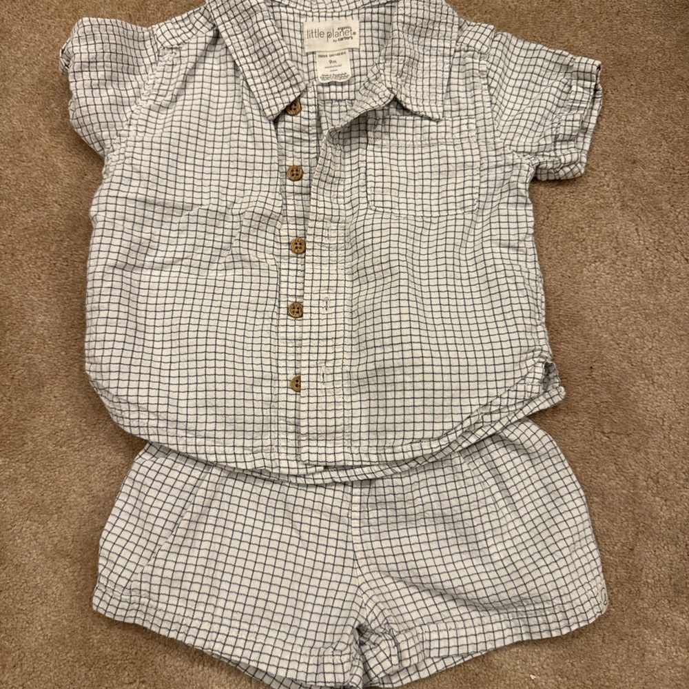 Little Giraffe White & Navy Check Kids Matching Set